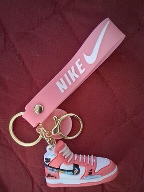 Nike Pink Strap Keychain with Mini Sneaker Charm
